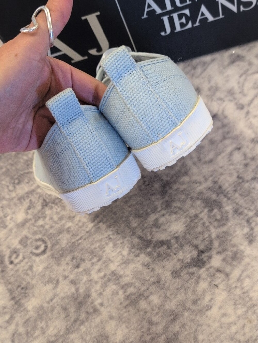 Armani Jeans Light Blue Canvas Slip-On Sneakers - Picture 6 of 11